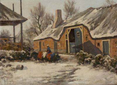 Boerderij aan de Slingerweg te Blaricum in de winter -gedateerd 1930